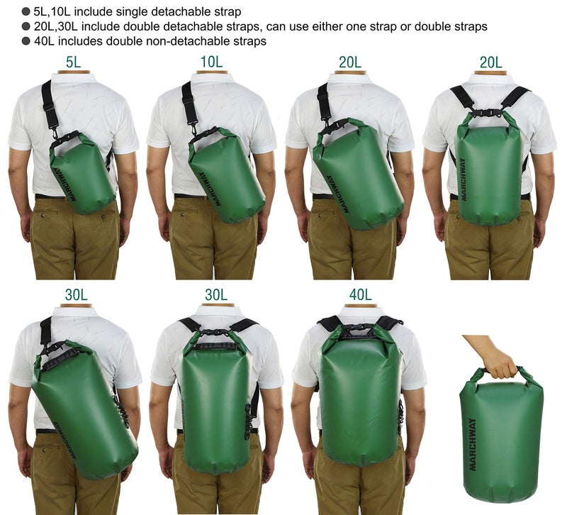 MARCHWAY Floating Waterproof Dry Bag Backpack 5L/10L/20L/30L/40L, Roll Top Sack Keeps Gear Dry for Kayaking, Rafting, Boating, Swimming, Camping, Hiking, Beach, Fishing (Dark Green, 30L) - Image 3